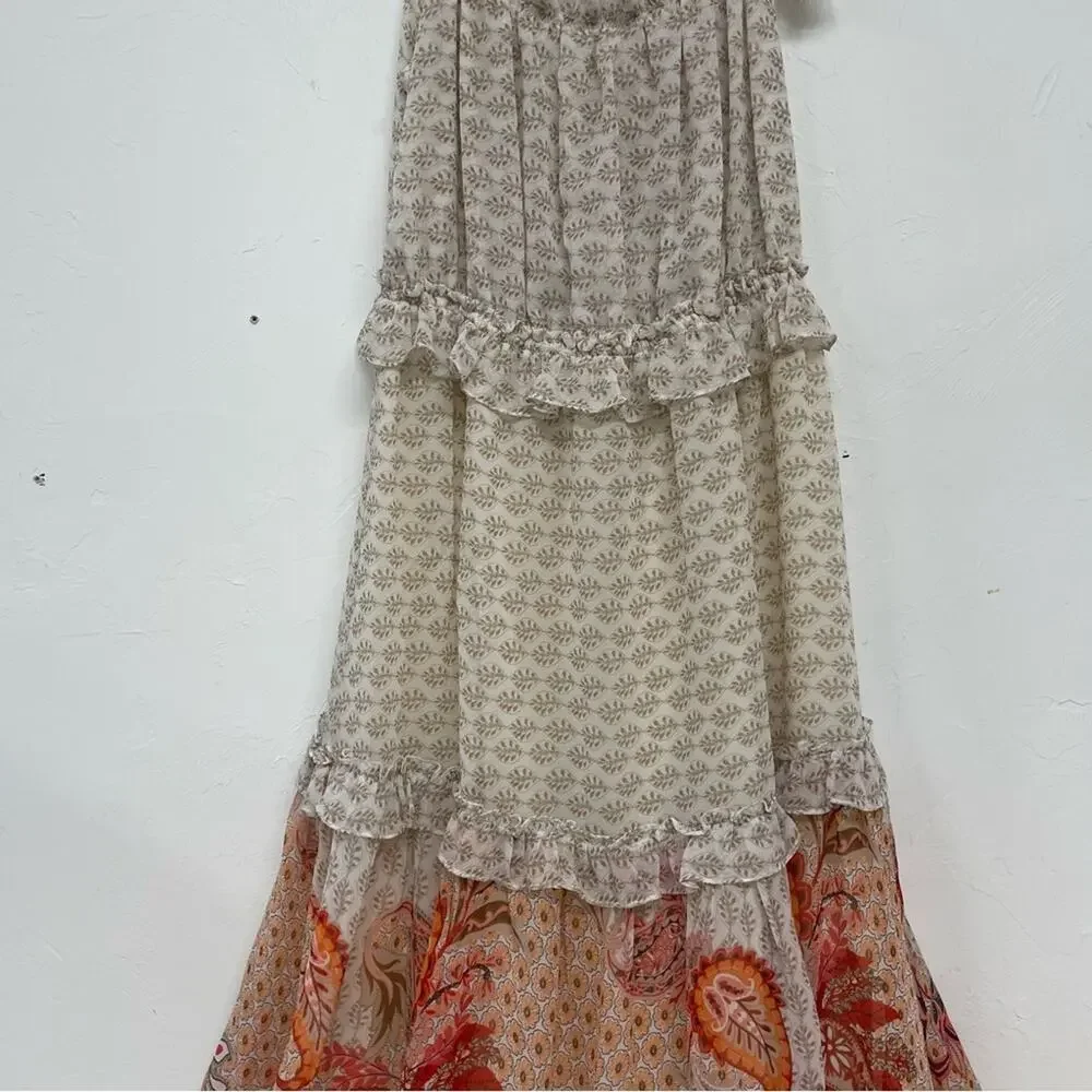 Misa Los Angeles Dionica Midi Floral Tiered Boho Dress Womens M Cottage Core